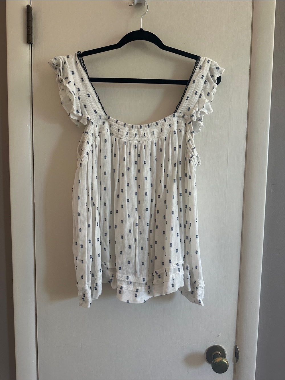 Maurices White Tank Top with Navy Square Print
